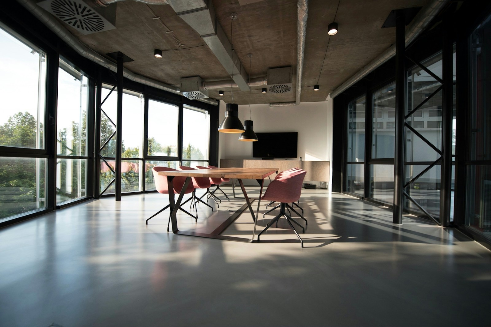 Sunlit efficient home interior with large windows